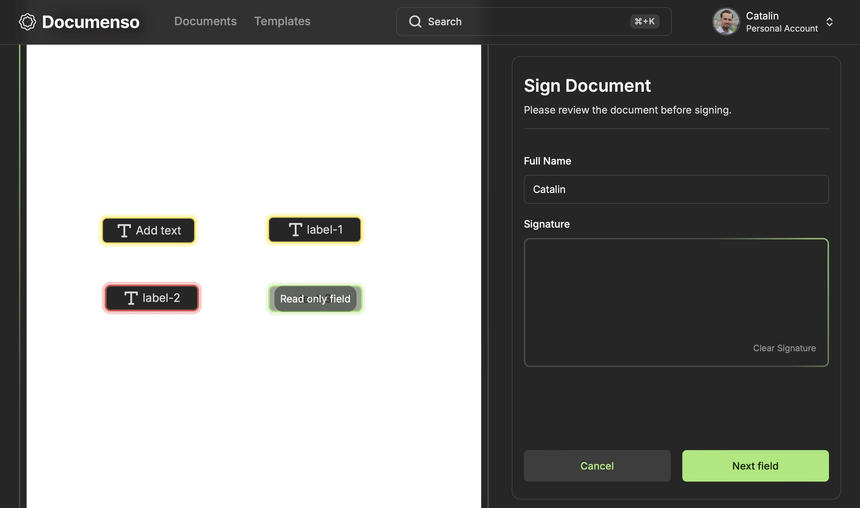 A screenshot illustrating the various text fields unsigned